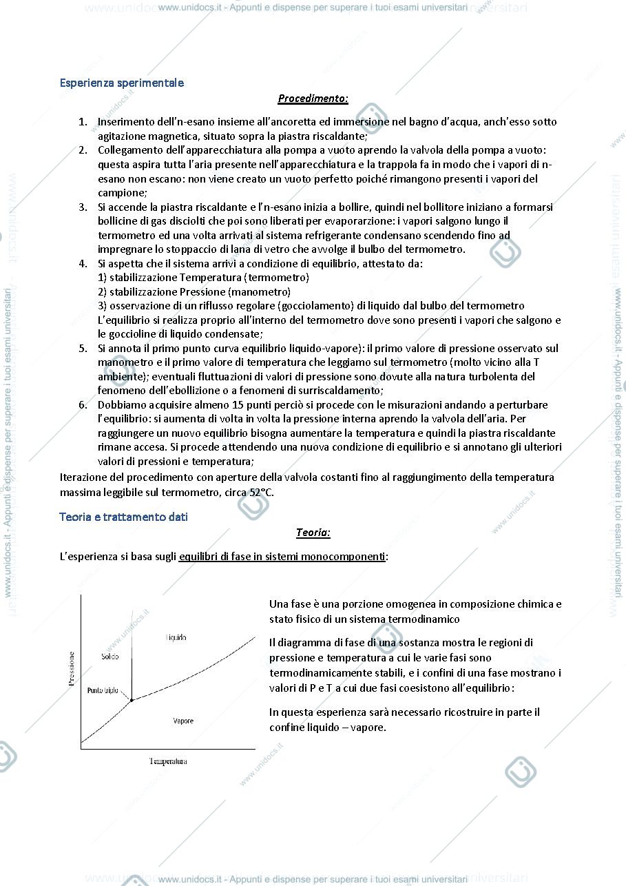 Anteprima pagina 2 — Relazione sull'esperienza dell'entalpia di vaporizzazione (DHvap)