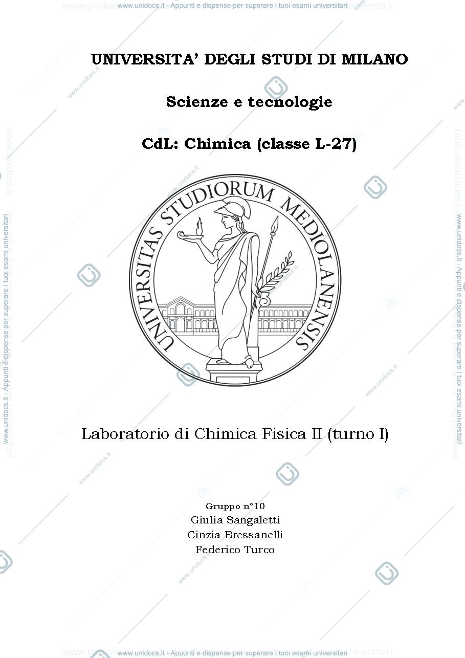 Anteprima pagina 1 — Relazione di lab. chimica fisica 2