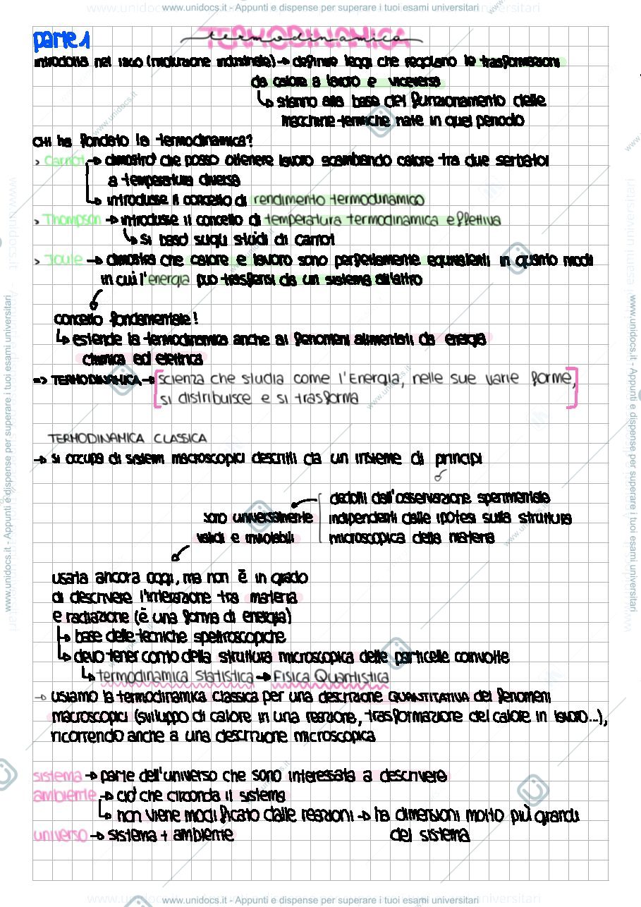Anteprima pagina 1 — Appunti di termodinamica Parti 1-2