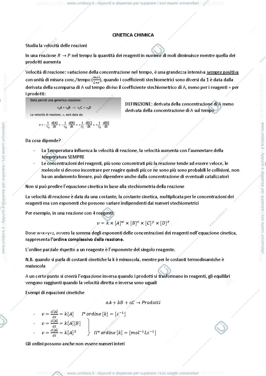 Anteprima pagina 1 — Fondamenti di chimica parte cinetica