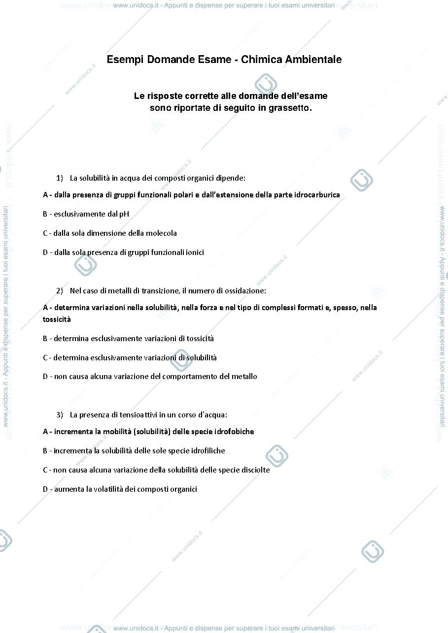 Anteprima pagina 1 — Domande chimica ambientale