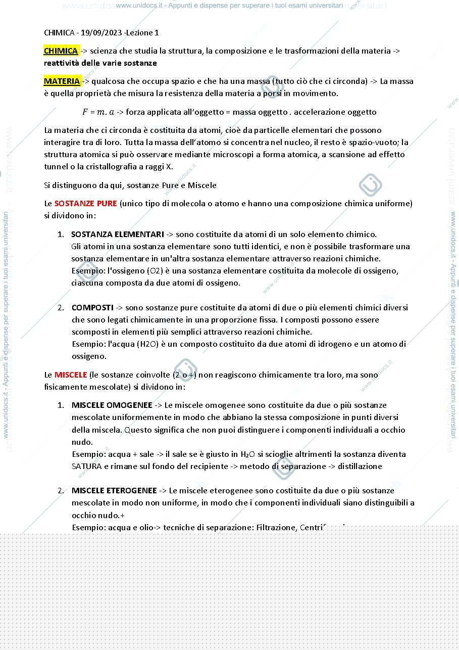 Anteprima pagina 1 — Lezione 1 chimica generale e inorganica