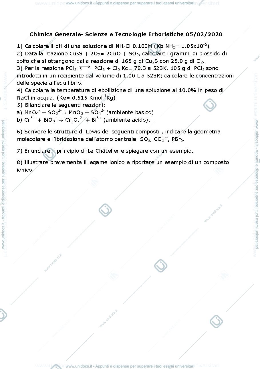 Anteprima pagina 1 — Esame Chimica Generale 05/02/2020