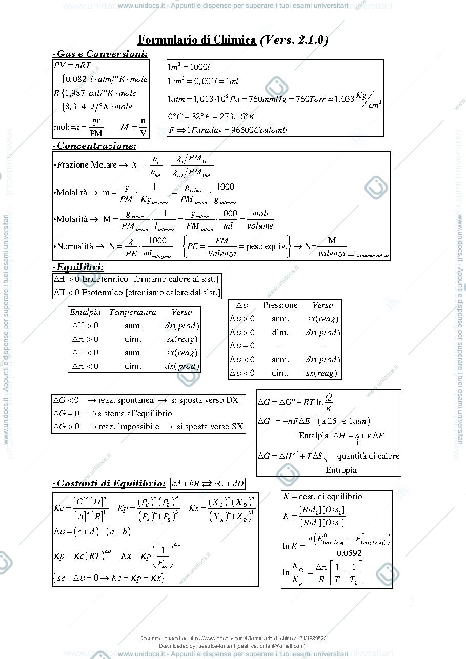 Anteprima pagina 2 — formulario di chimica primo anno
