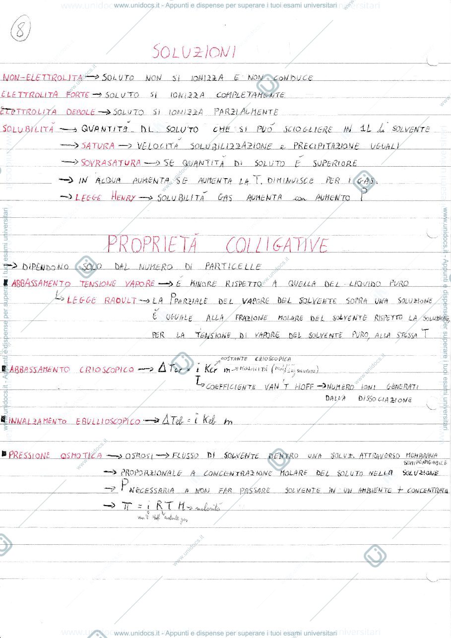 Anteprima pagina 1 — Schema a cascata su Soluzioni e Proprietà Colligative