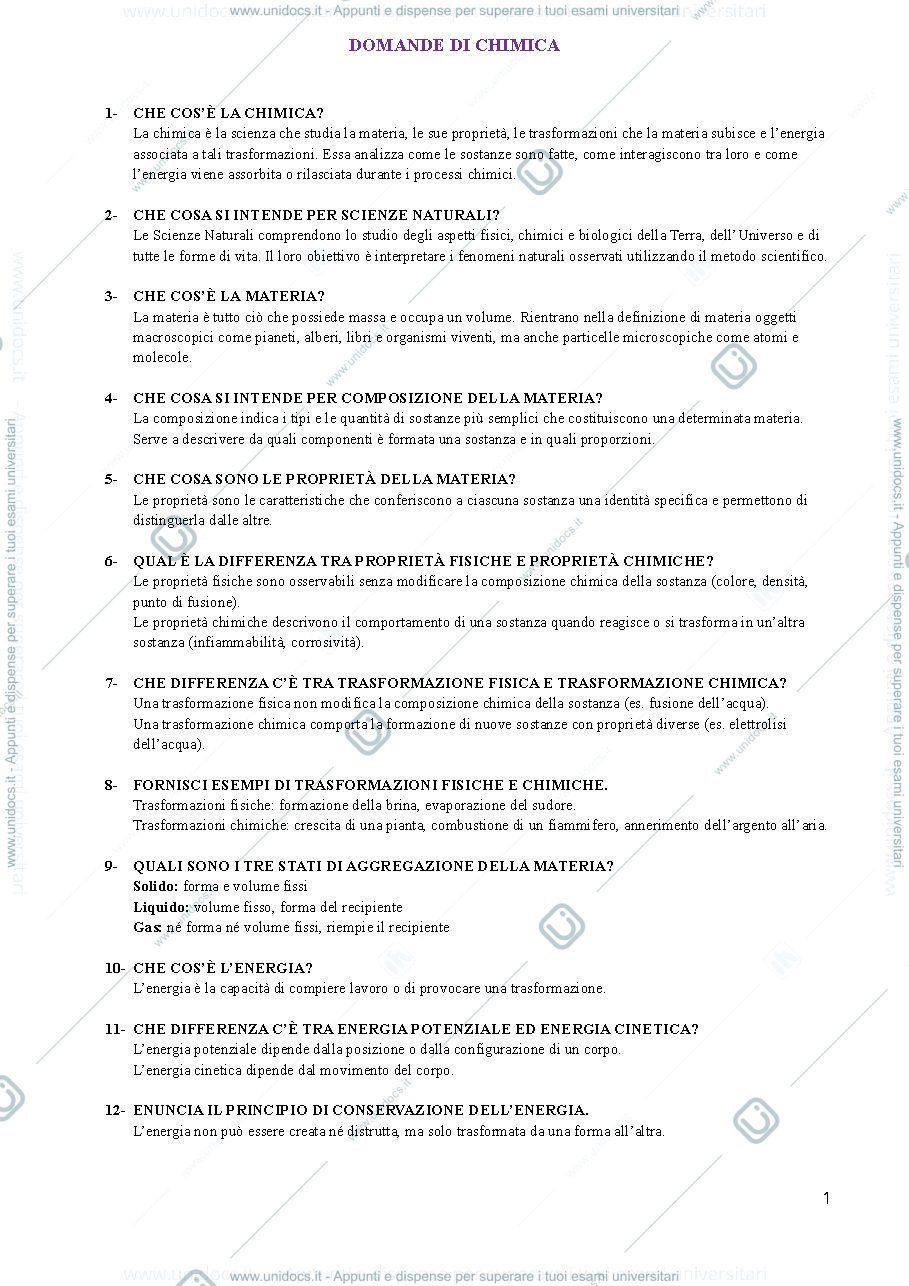 Anteprima pagina 1 — DOMANDE CHIMICA