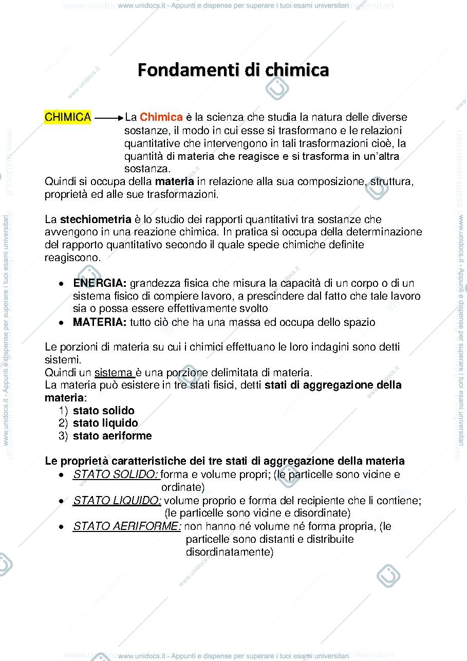 Anteprima pagina 1 — Fondamenti di chimica