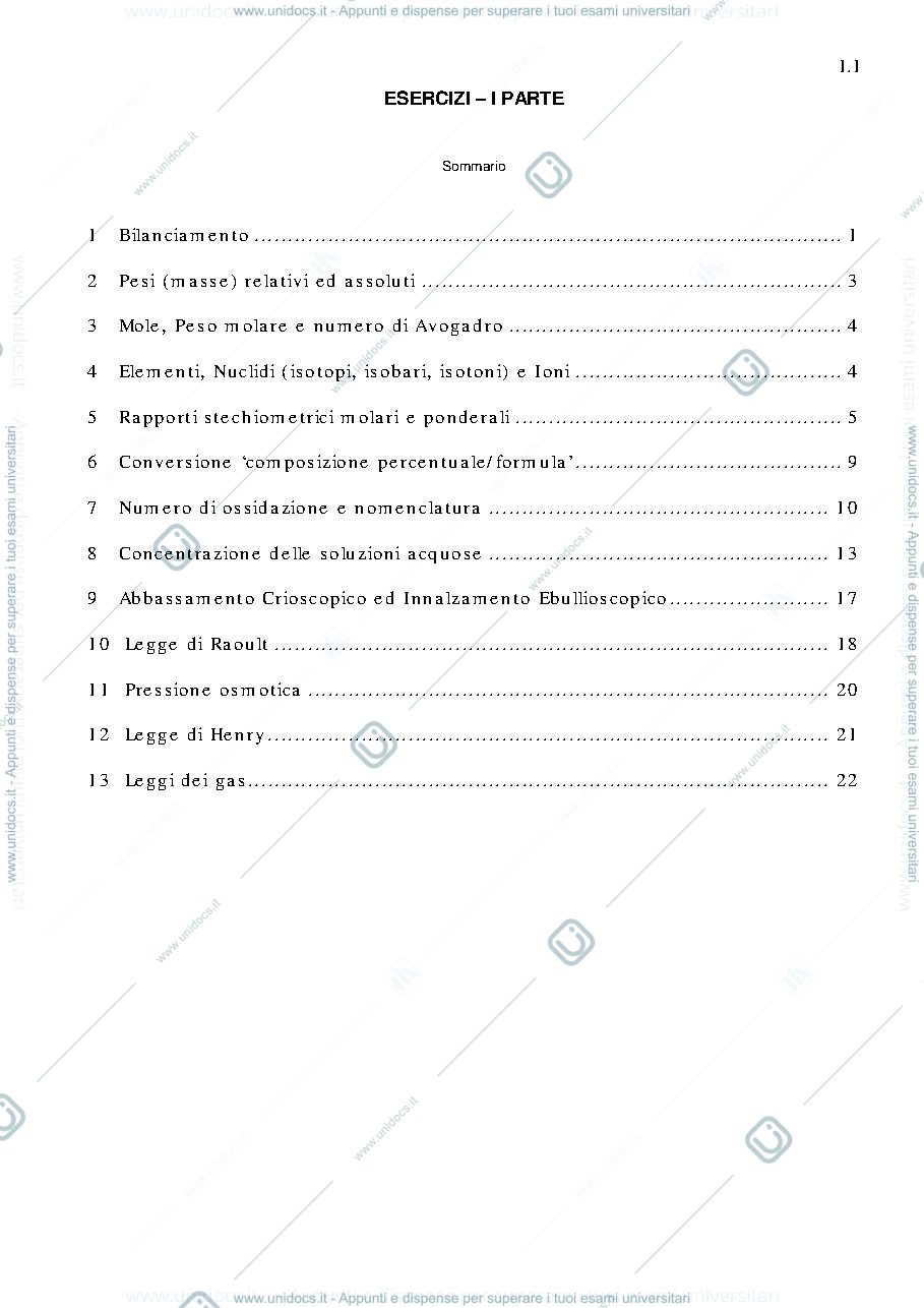 Anteprima pagina 1 — Esercizi Chimica Generale Inorganica