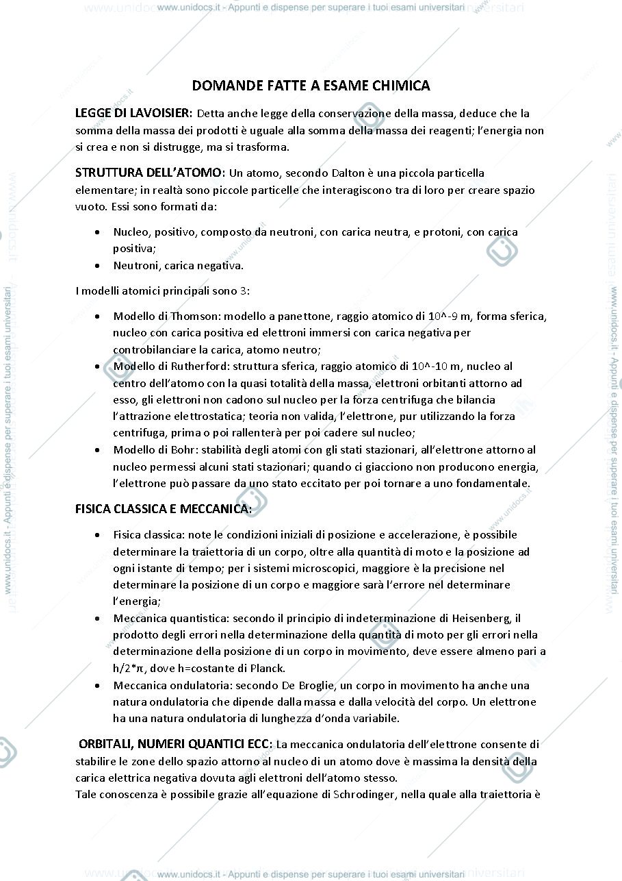 Anteprima pagina 1 — Domande esame chimica inorganica