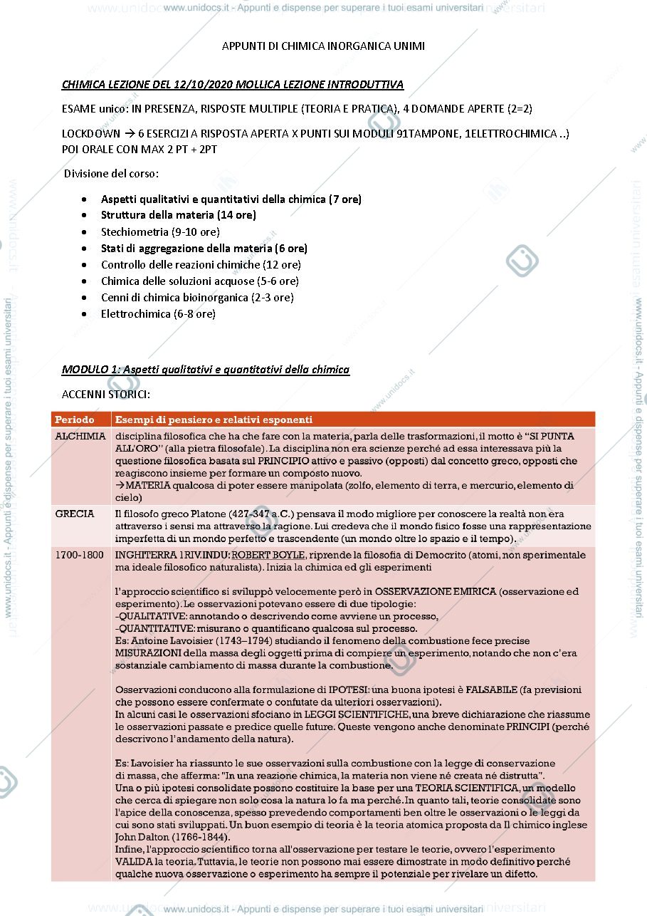 Anteprima pagina 1 — appunti chimica inorganica: modulo I