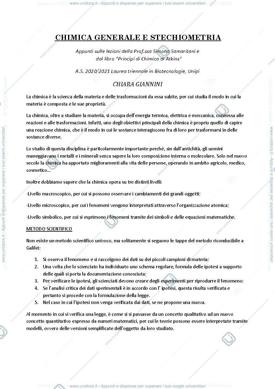 Anteprima pagina 1 — Chimica generale e stechiometria 