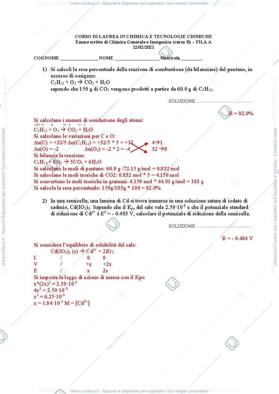 Anteprima pagina 1 — Esame di chimica generale