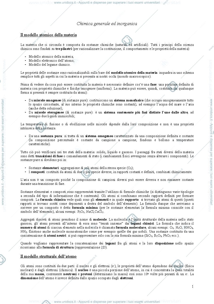 Anteprima pagina 1 — chimica generale ed inorganica