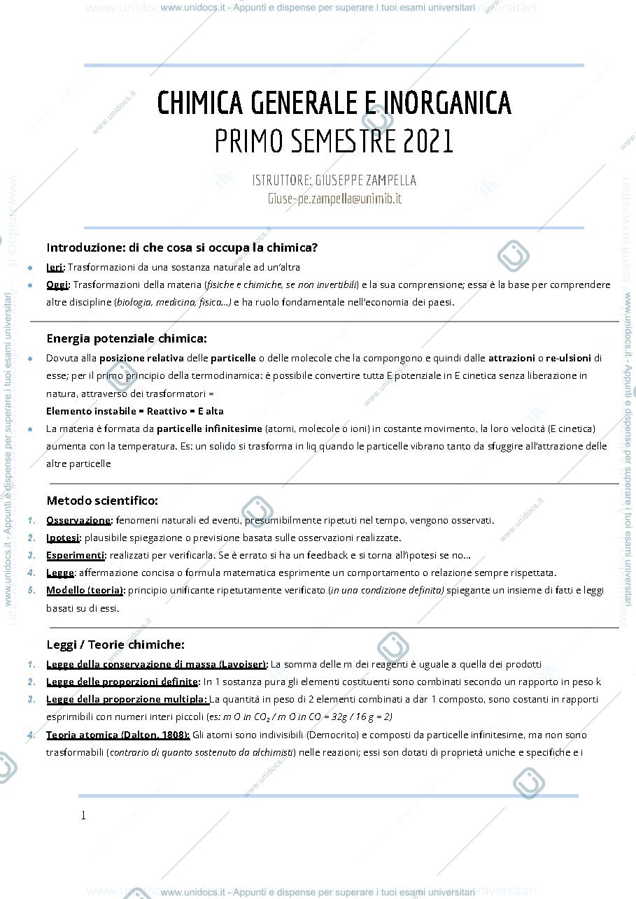 Anteprima pagina 1 — chimica generale e inorganica