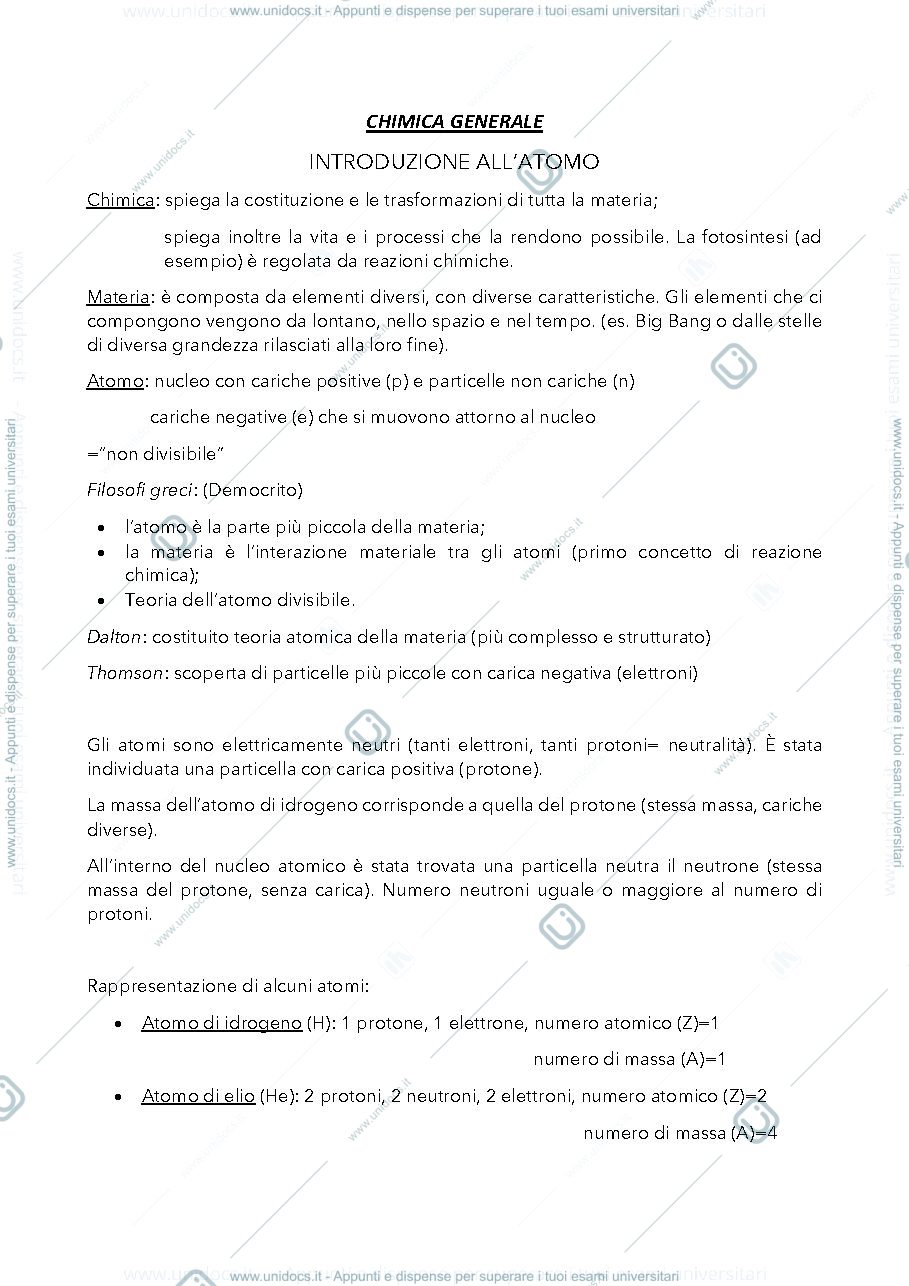Anteprima pagina 1 — Appunti (integrazione slides+libro) chimica generale