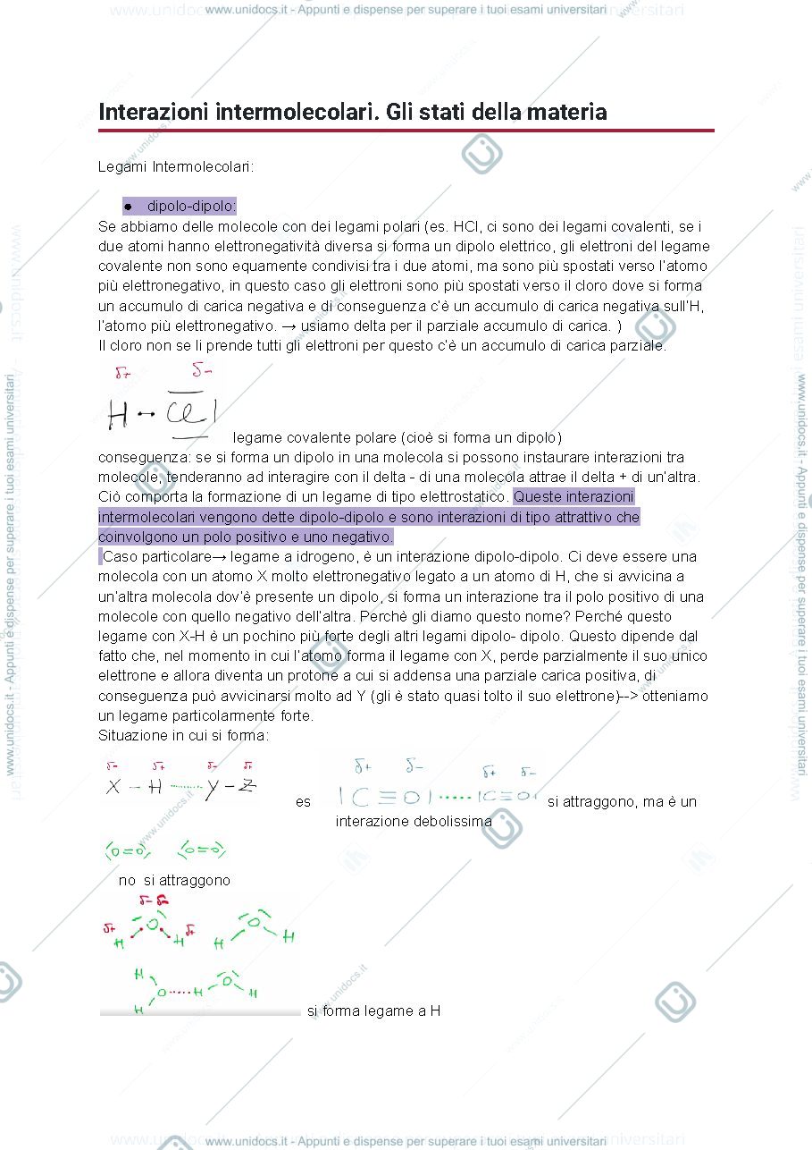 Anteprima pagina 1 — Interazioni molecolari e stati della materia