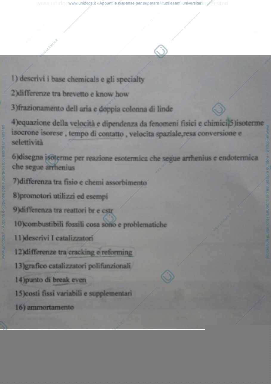 Anteprima pagina 1 — Domande frequenti esame Chimica Industriale, prof. Piozzi