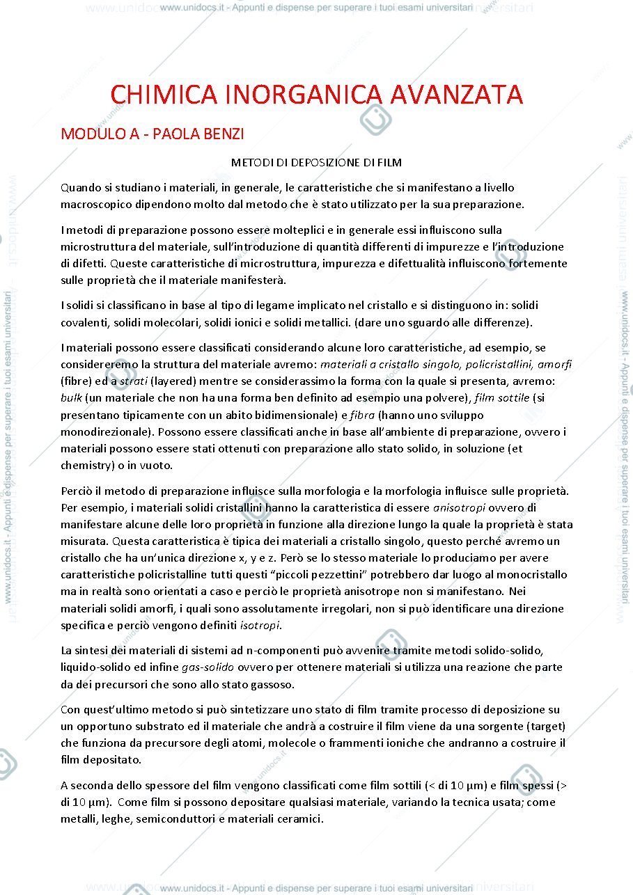 Anteprima pagina 1 — Chimica Inorganica Avanzata Modulo A