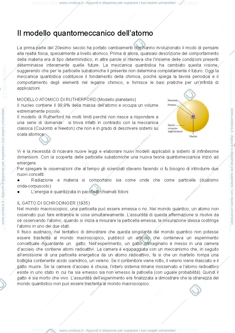 Anteprima pagina 1 — Il modello quantomeccanico dell'atomo