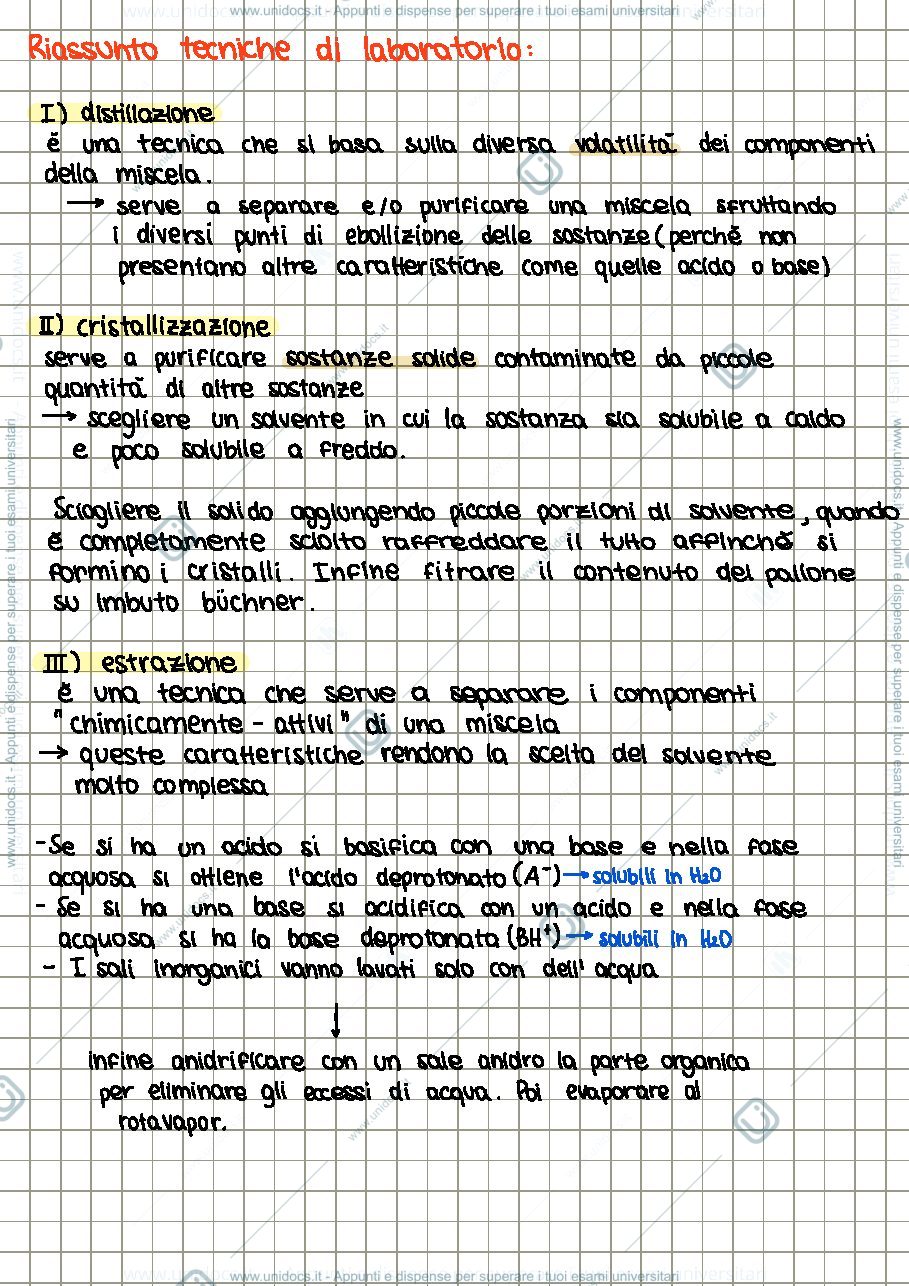 Anteprima pagina 1 — Chimica organica I parte di laboratorio 