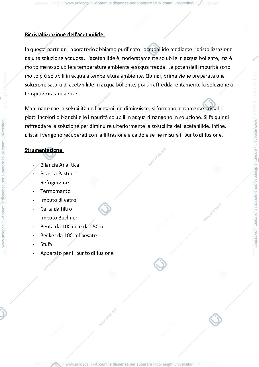Anteprima pagina 1 — Relazione sulla Ricristallizzazione dell'acetanilide