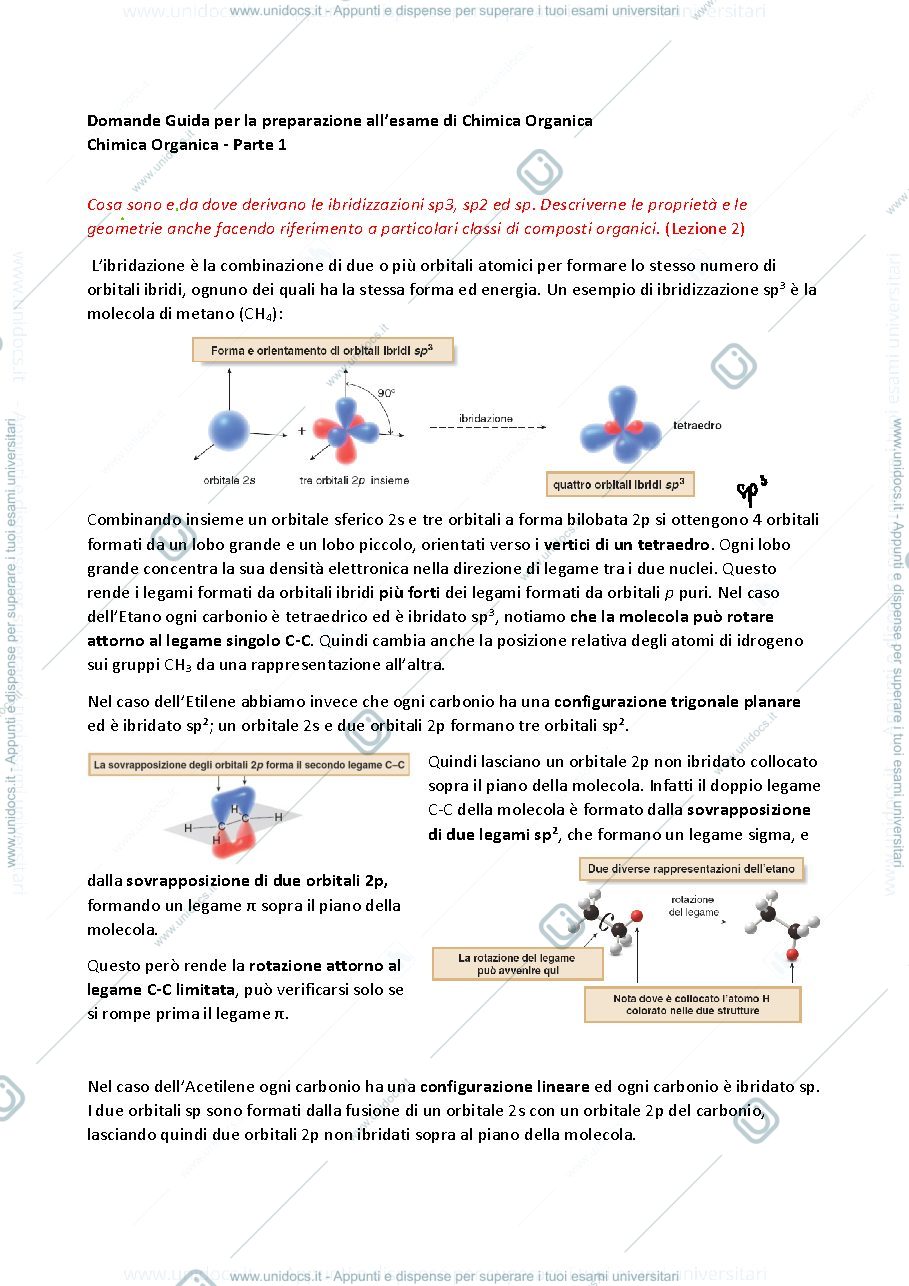 Anteprima pagina 1 — domande aperte esame chimica organica