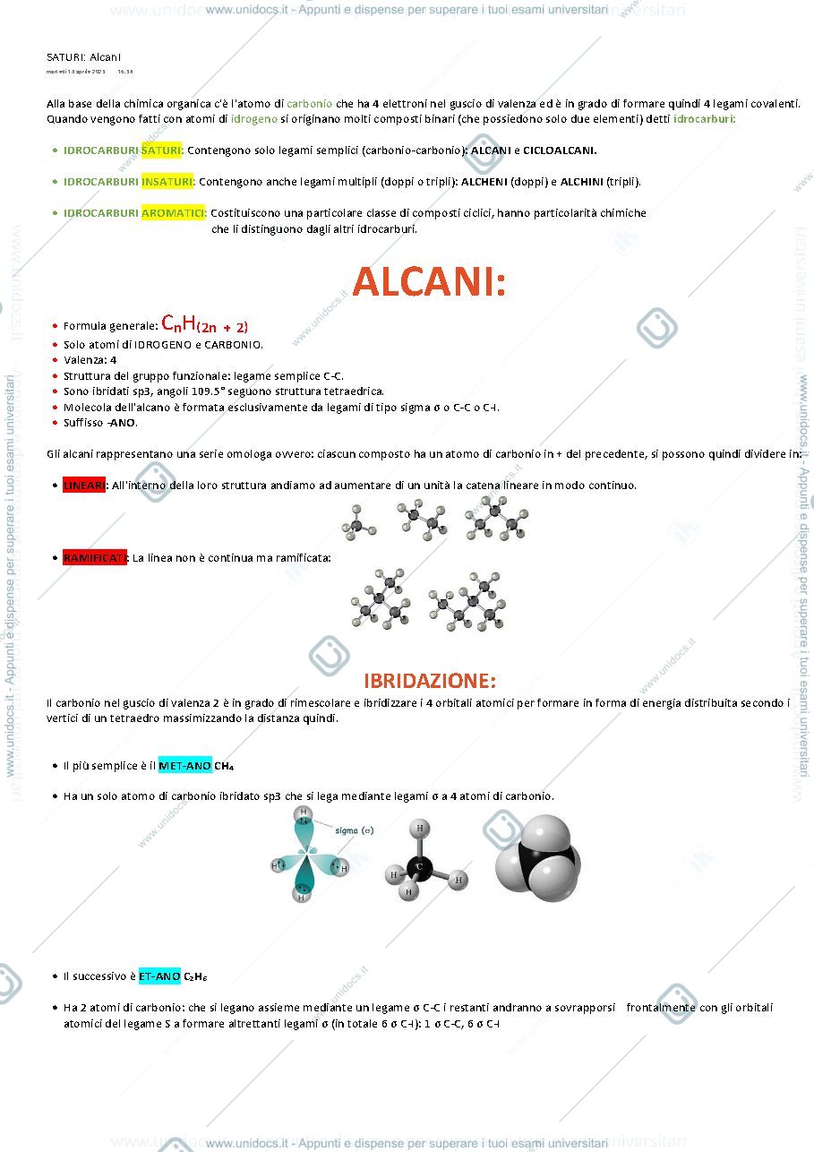 Anteprima pagina 1 — Alcani, cicloalcani, alcheni, alchini