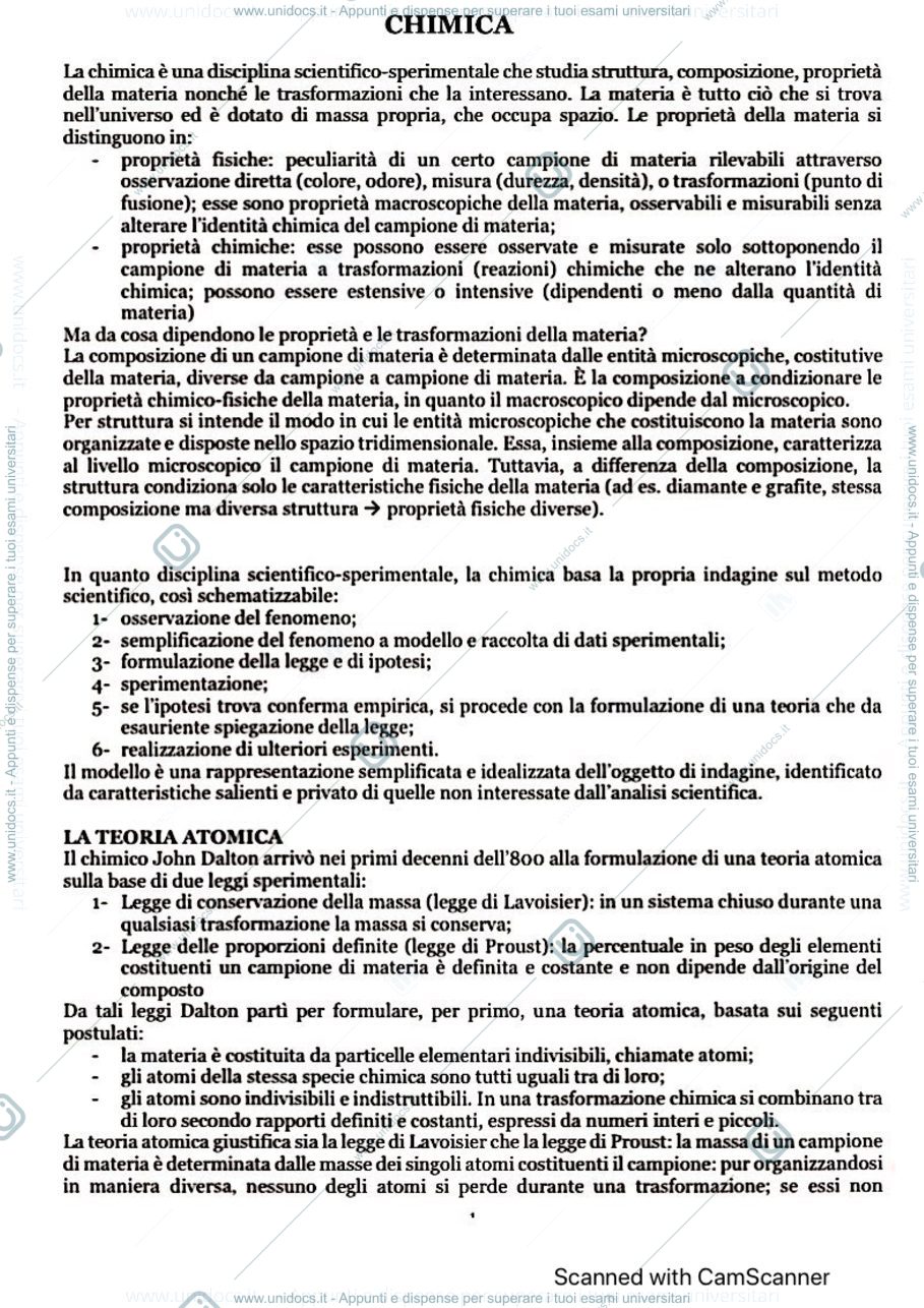 Anteprima pagina 1 — Appunti Chimica
