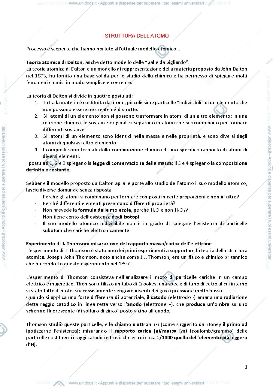 Anteprima pagina 1 — struttura dell'atomo