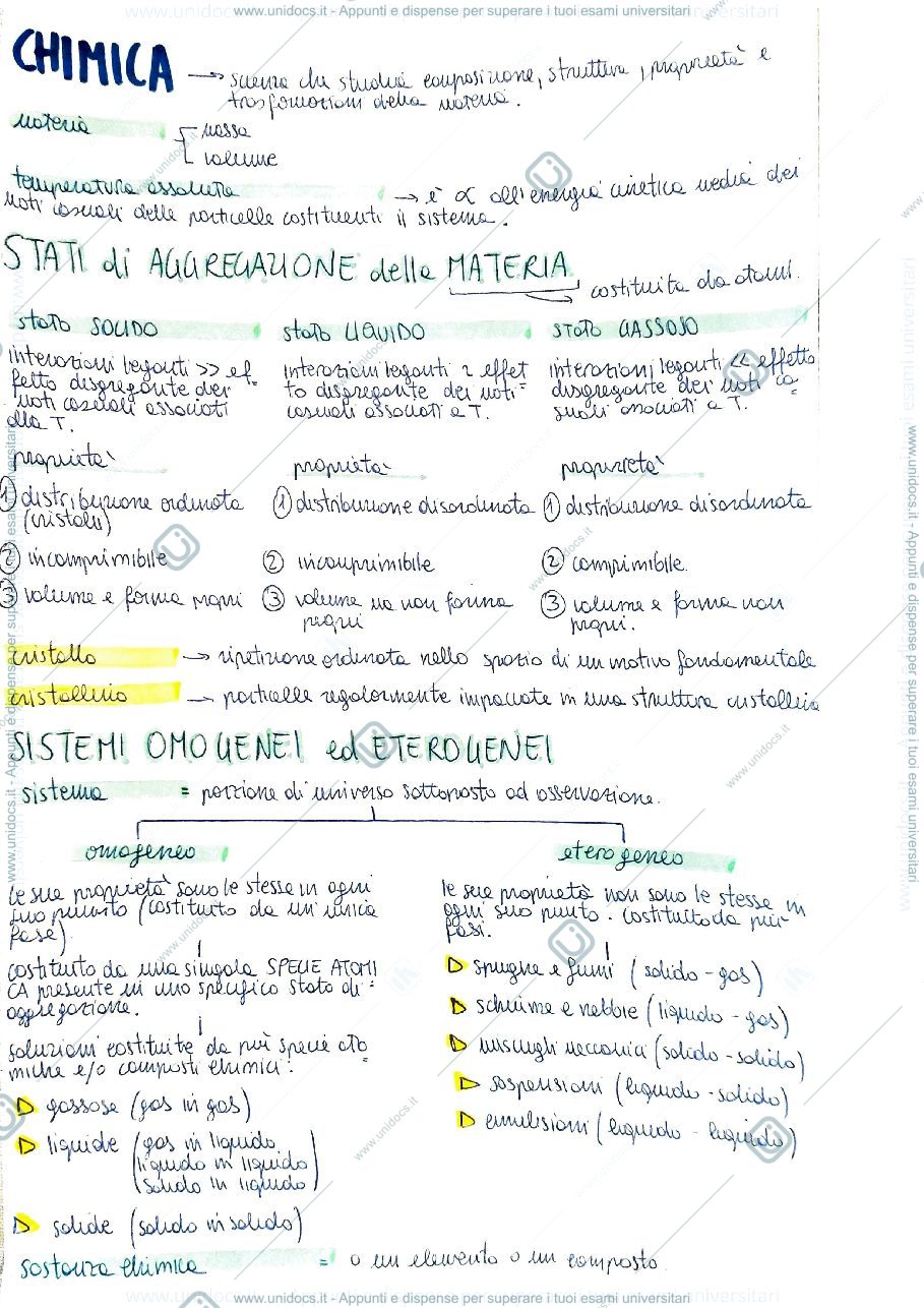 Anteprima pagina 1 — prima parte del corso di Chimica
