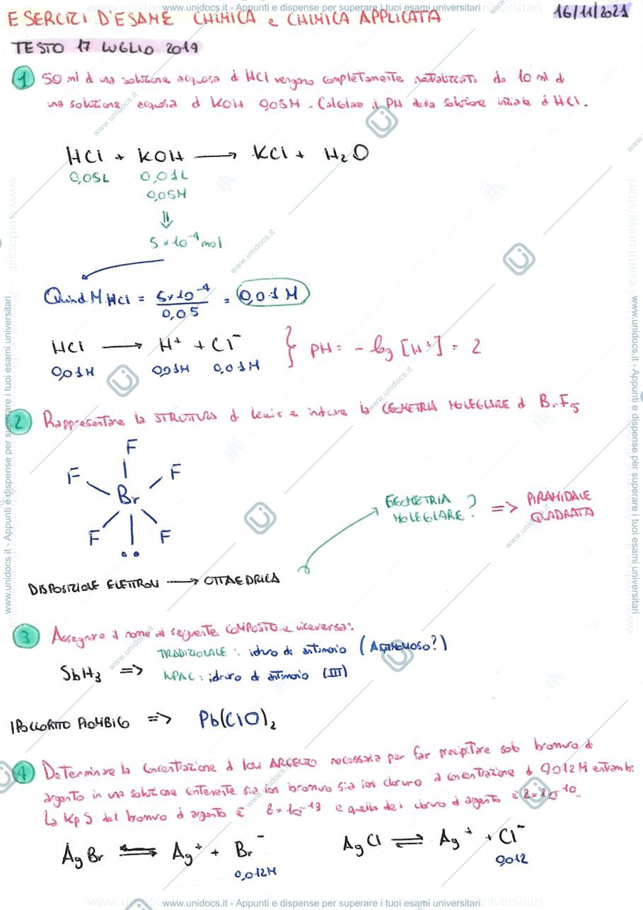 Anteprima pagina 1 — Esercizi d’esame chimica applicata Cristallini 