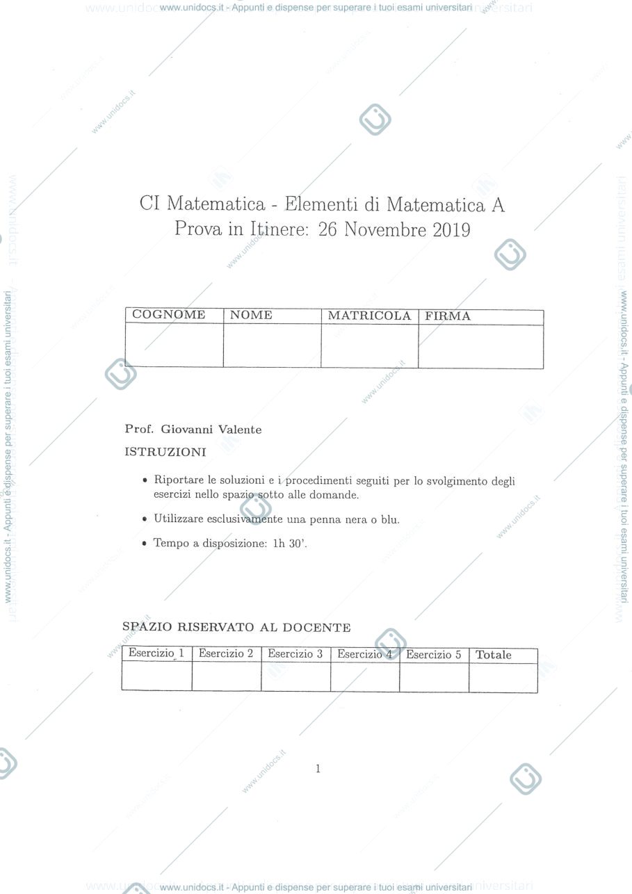 Anteprima pagina 1 — testo d'esame di analisi 1