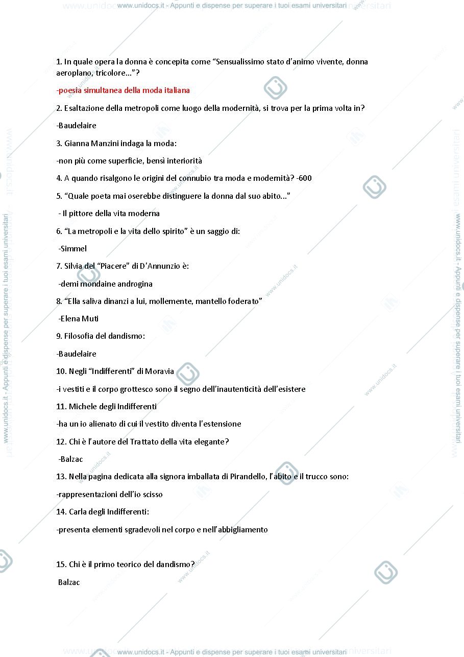 Anteprima pagina 1 — DOMANDE ESAME LETTERATURA CONTEMPORANEA PROF.BARONCINI 