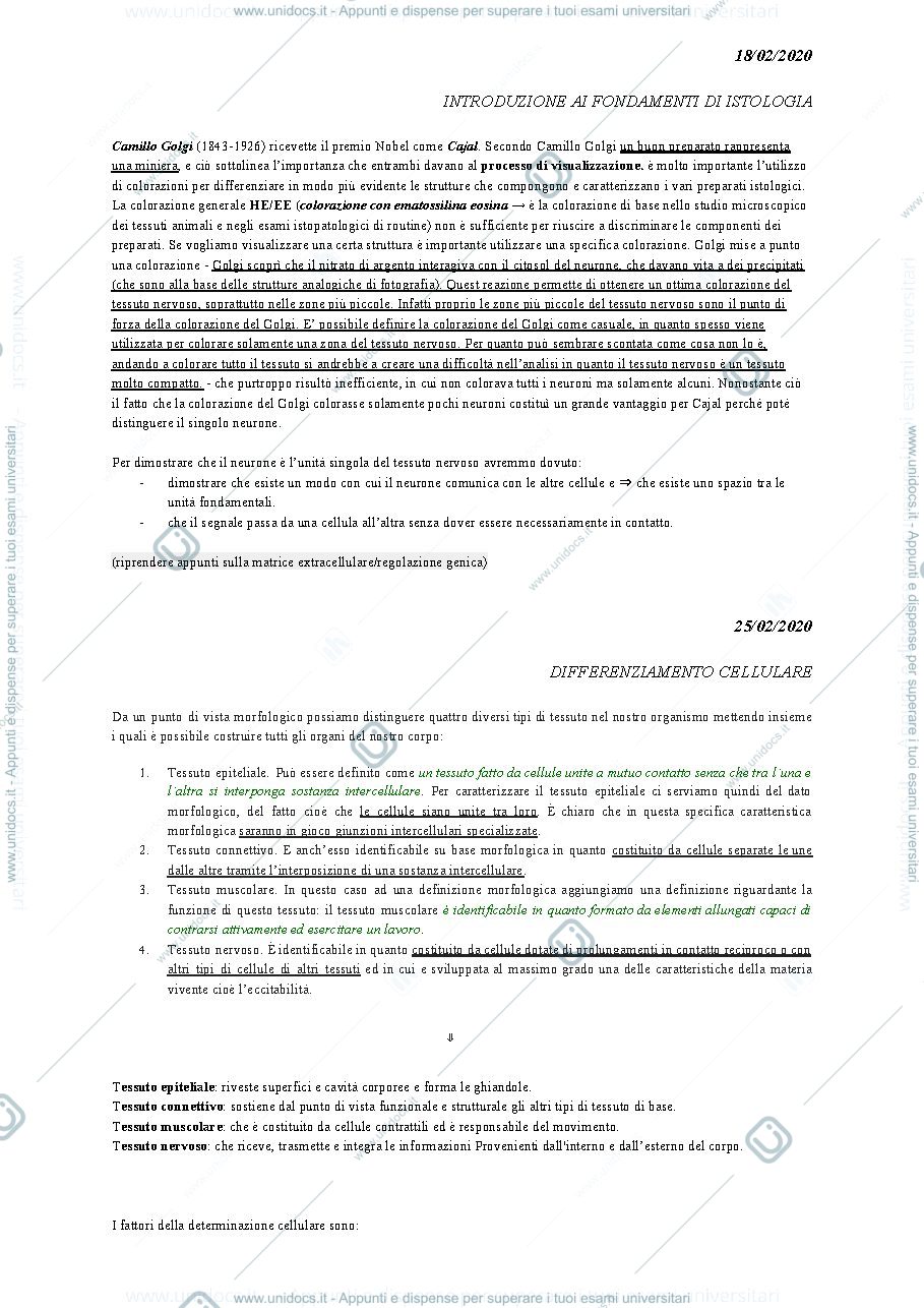 Anteprima pagina 1 — ISTOLOGIA 
