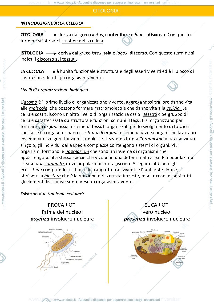 Anteprima pagina 1 — Appunti Citologia