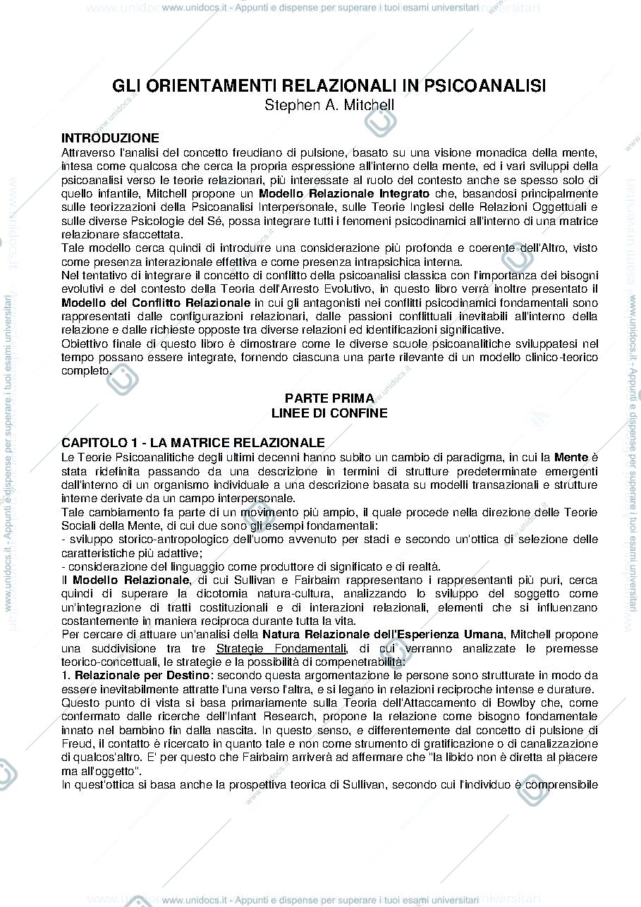 Anteprima pagina 1 — Gli orientamenti relazionali in Psicanalisi