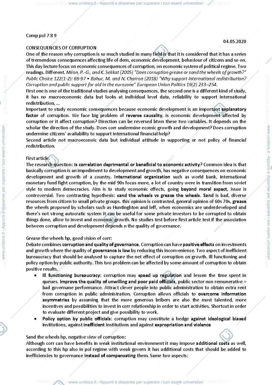 Anteprima pagina 1 — Appunti comparative politics 7-9