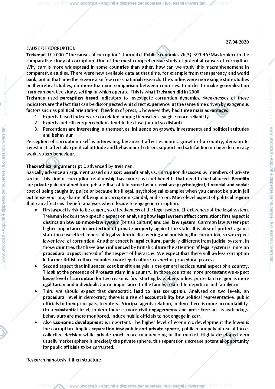 Anteprima pagina 1 — Appunti comparative politics lecture 4,5,6