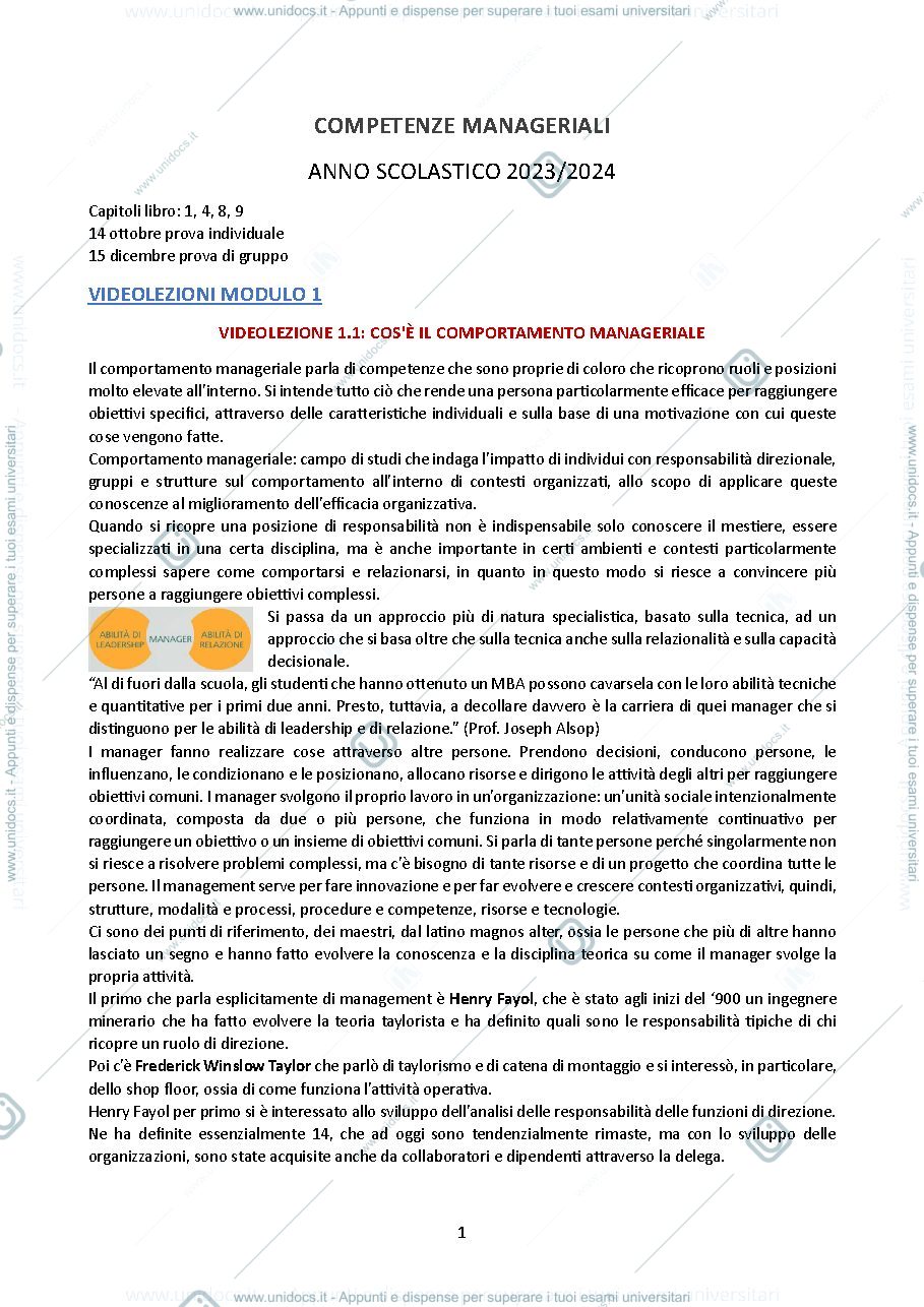 Anteprima pagina 1 — Appunti di Competenze Manageriali