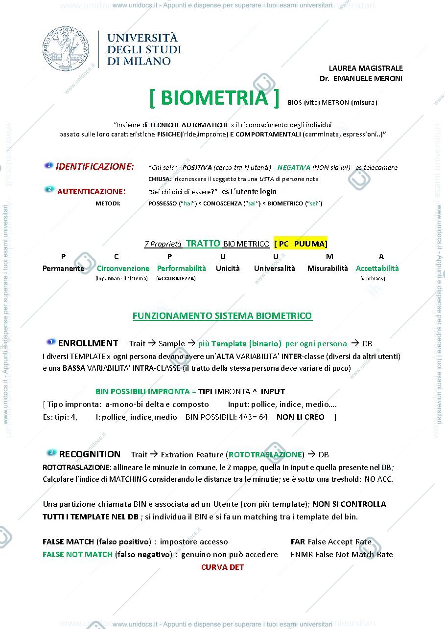 Anteprima pagina 1 — CONCETTI FONDAMENTALI DI BIOMETRIA 