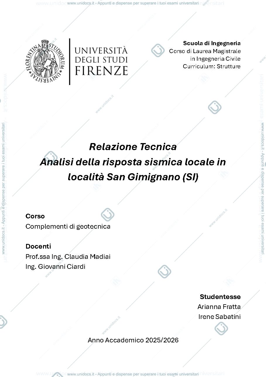 Anteprima pagina 1 — Relazione tecnica: Analisi della risposta sismica locale in località San Gimignano (SI)