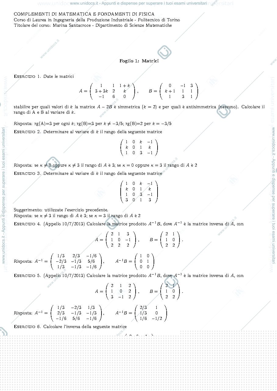 Anteprima pagina 1 — Esercizi su matrici