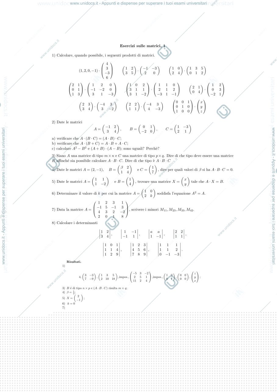 Anteprima pagina 1 — Esercizi su matrici