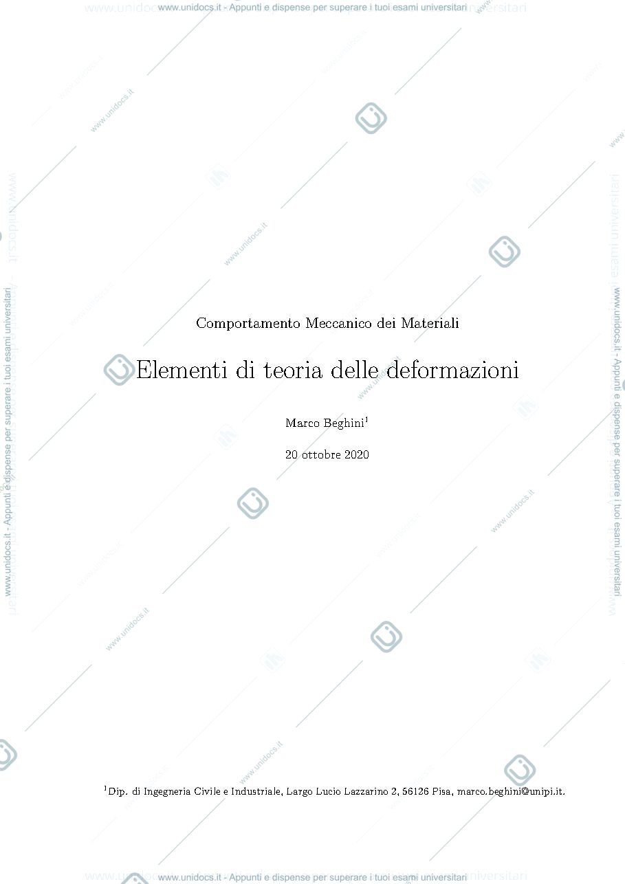 Anteprima pagina 1 — Elementi di teoria delle deformazioni