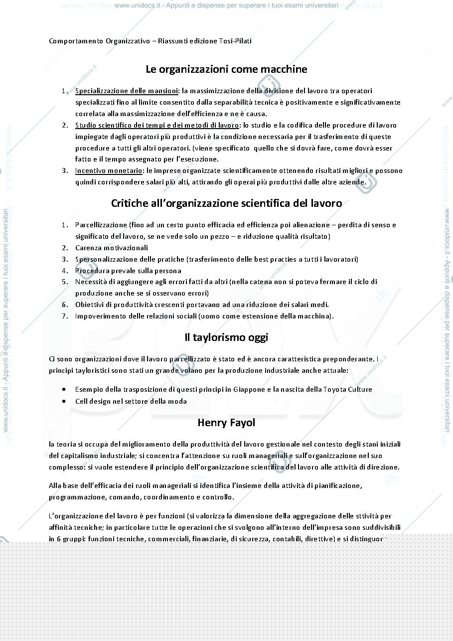 Anteprima pagina 5 — Riassunto Comportamento organizzativo. Individui, relazioni, organizzazione, management. edizione Tosi Pilati