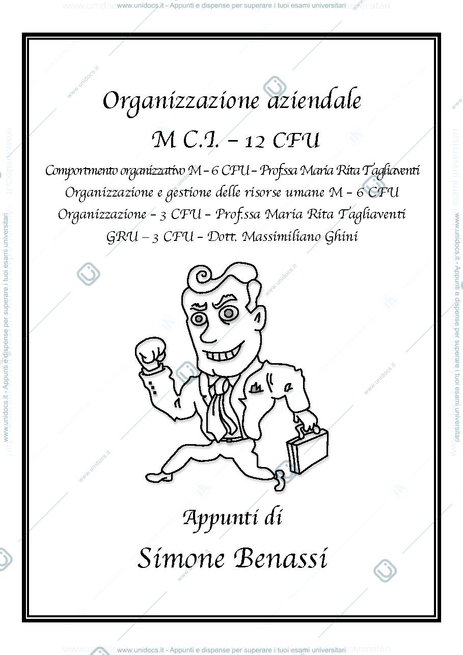Anteprima pagina 1 — Riassunto Comportamento Organizzativo e Gestione delle risorse umane