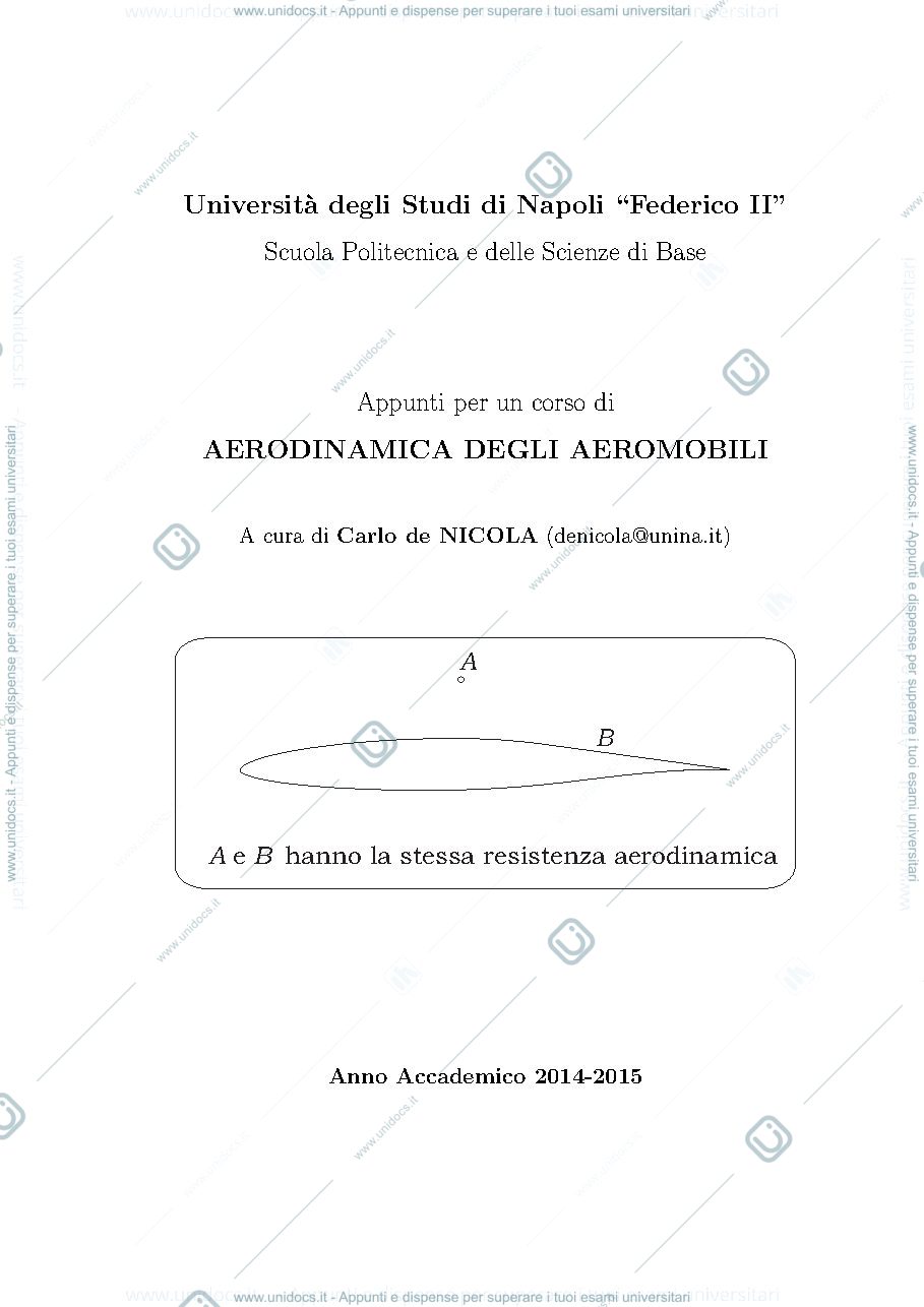 Anteprima pagina 1 — AERODINAMICA DEGLI AEROMOBILI