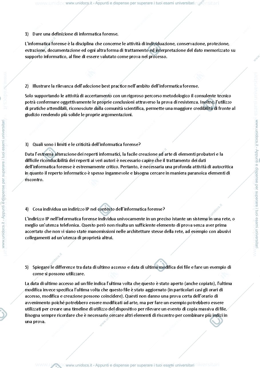 Anteprima pagina 1 — Domande computer forense