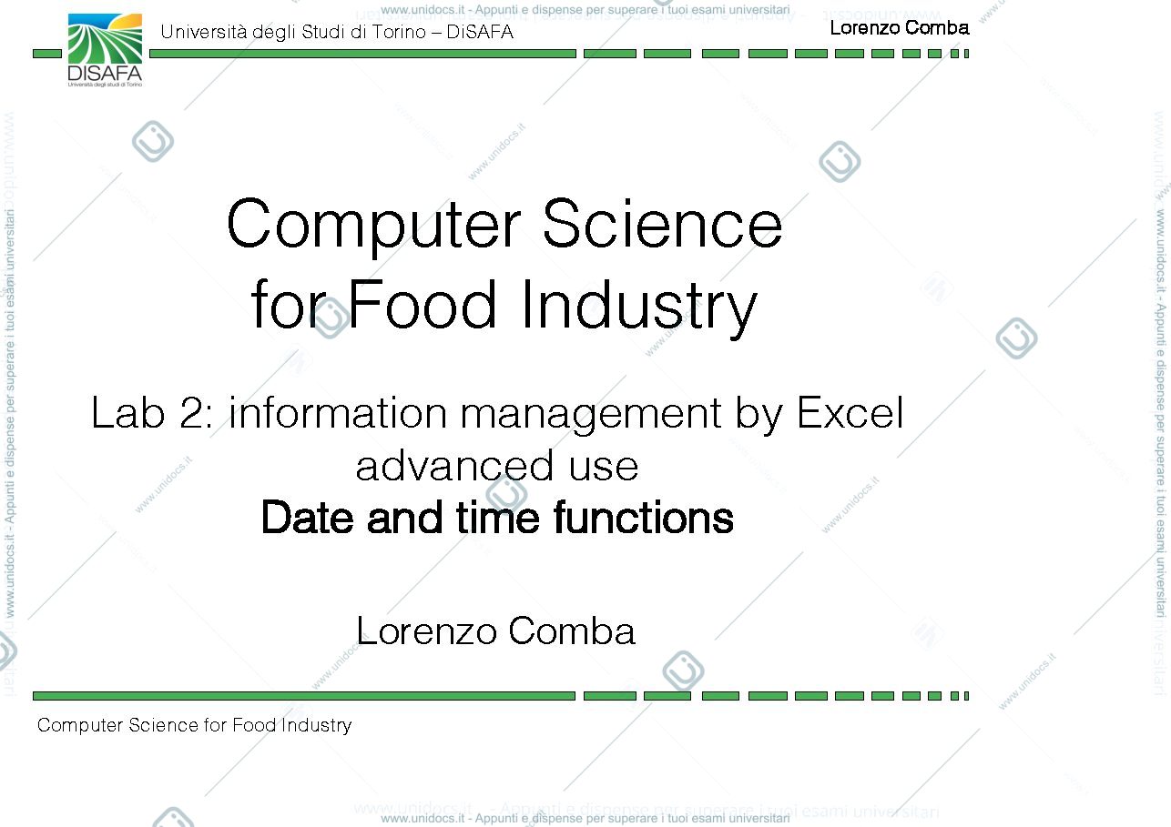 Anteprima pagina 1 — information management by Excel advanced use