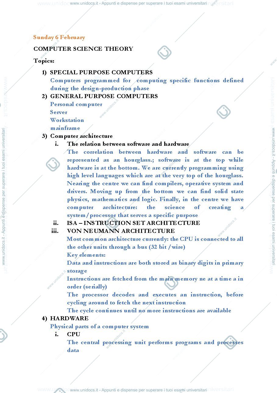 Anteprima pagina 1 — Computer science first year subject 